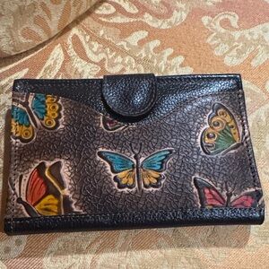 Handmade Butterfly Embossed Brown Leather Wallet